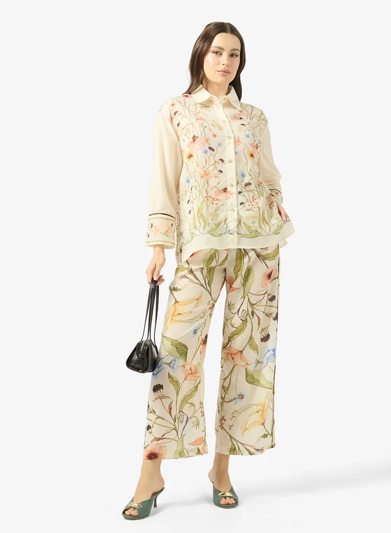 Ginger  Floral Print Shirt & Wide Leg Pant Coord Set for Women | Best Price UAE